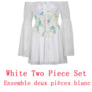 IAMHOTTY Chiffon Slash Neck Mini Dress Women Summer Beach Vacation Long Sleeve Corset Bandage Sundress Party Casual Dresses Pink