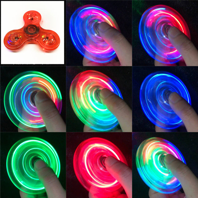 Crystal Luminous LED light Fidget Spinner Hand Top Spinners Glow in Dark EDC Stress Relief Toys Kinetic Gyroscope for Children