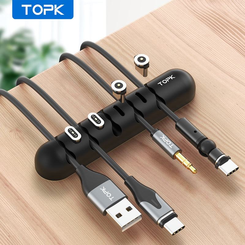 Organizador de cables TOPK L35 y caja de enchufe magnético, enrollador de Cable USB de silicona, Clips flexibles de gestión de cables para soporte de auriculares de ratón