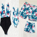 Family Look Leaf Swimsuits Mother Daughter Matching Swimwear Father Son Swim Shorts Mommy and Me Bathing Suits Clothes Outfits