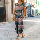 3XL Plus Size Women Floral Print Dress Short Sleeve Summer Bohemian Long Dresses Lady Casual Loose O-Neck Slim Sundress Vestidos