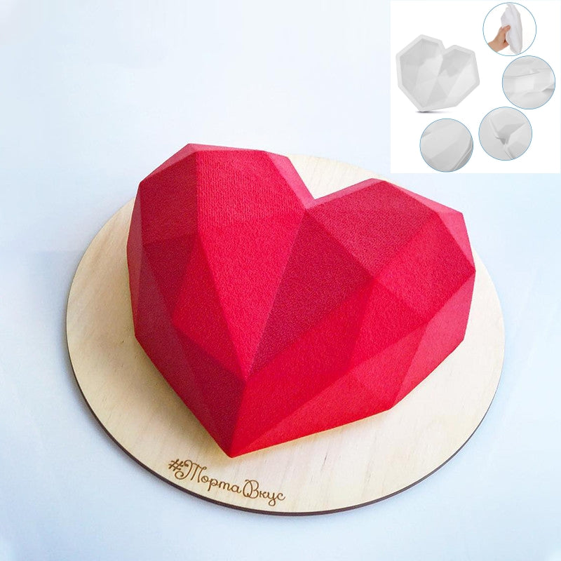 3D-Diamant-Liebesherz-Lebensmittelqualitätsform aus Silikon mit Dessert-Dekorationskuchen-Form für Geburtstags-Fondant-Schokoladen-Backen