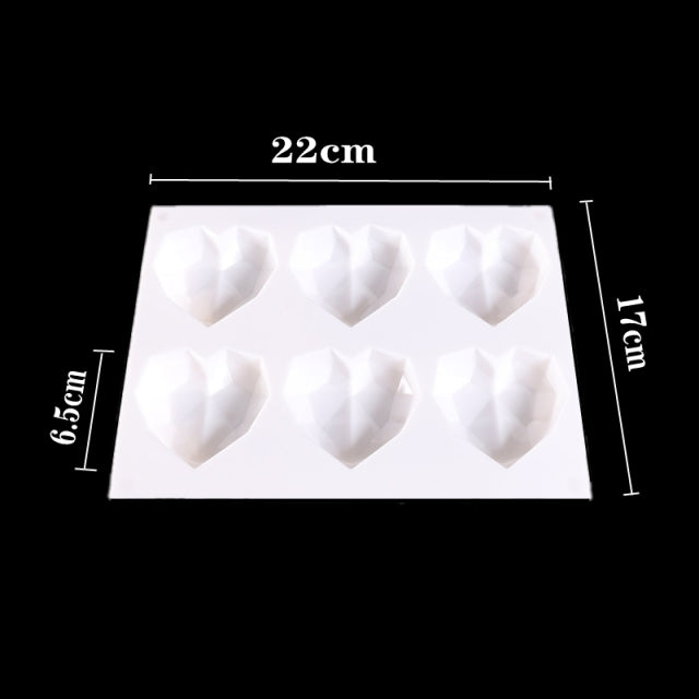3D Diamond Love Heart Food Grade Mold Shaped Silicone With Dessert Decorating Cakes Mould For Birthday Fondant Chocolate Baking