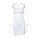 Dulzura satén mujer Correa Mini vestido fruncido encaje hasta Cruz vendaje espalda descubierta ceñido al cuerpo Sexy fiesta elegante 2020 Club Navidad Delgado