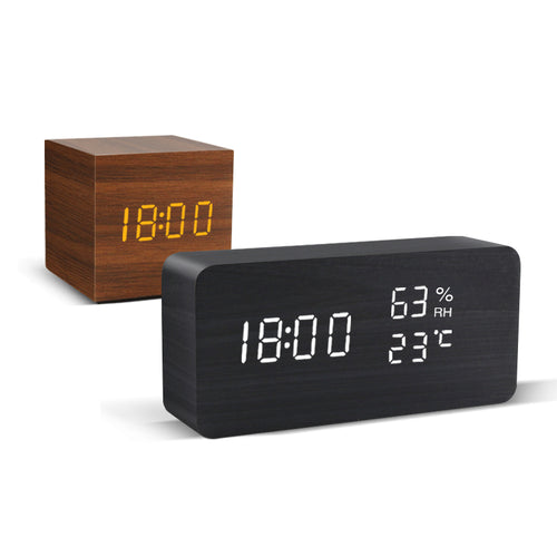 Wecker LED Hölzerner Uhrentisch Sprachsteuerung Digitales Holz Despertador USB/AAA angetriebene elektronische Tischuhren