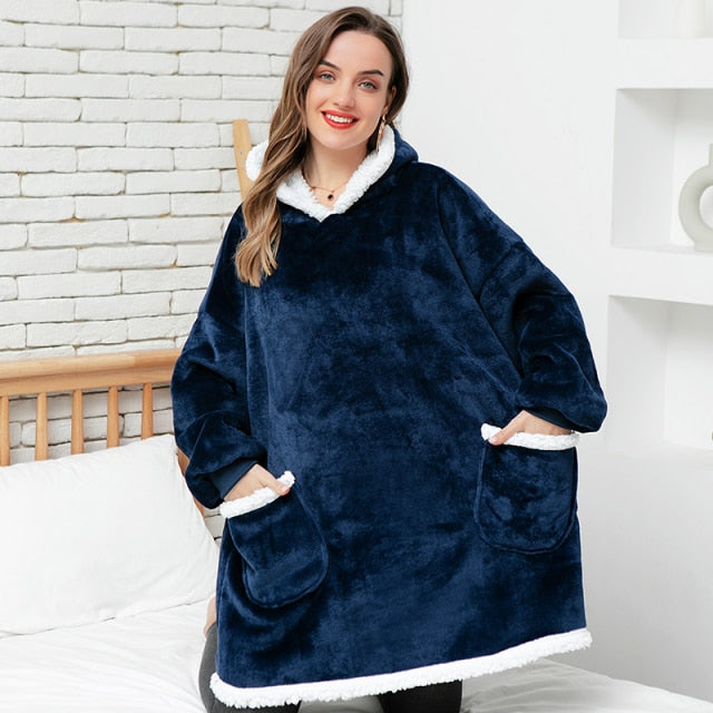 Übergroße Hoodie-Decke mit Ärmeln, Sweatshirt, kariert, Winter-Fleece-Kapuzenpulli, Frauen, Tasche, weiblich, mit Kapuze, Schweiß, Übergröße, Femme