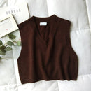 GOPLUS, chaleco de punto con cuello en V para mujer, novedad de 2021, suéter de primavera y otoño, chalecos cortos informales para mujer, jerséis de punto torcido sin mangas C9510