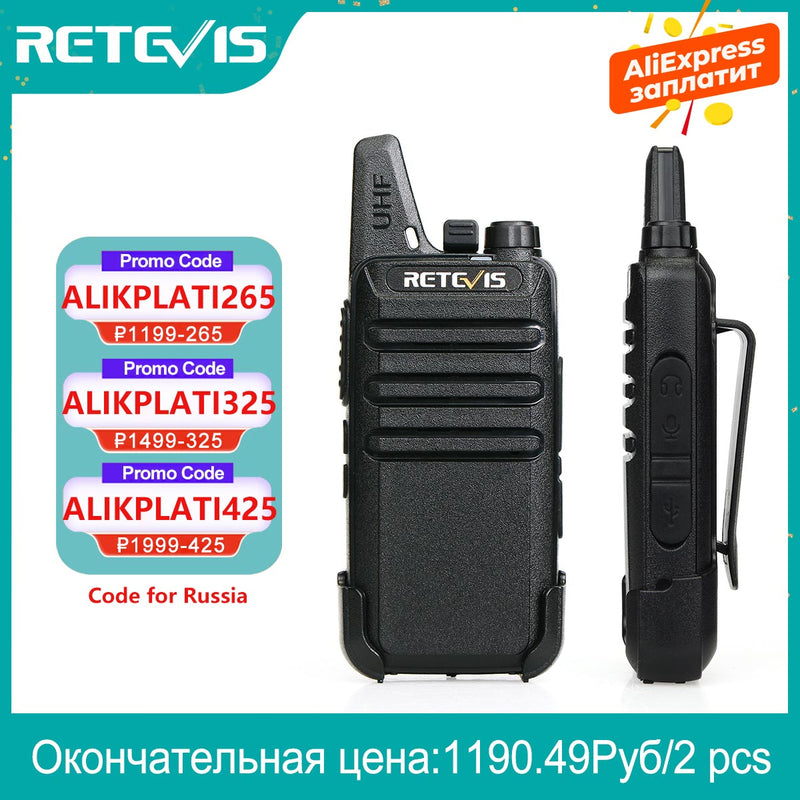 RETEVIS RT622 Mini Walkie Talkie PMR 446 PTT Walkie-talkies portátiles 2 uds Radio bidireccional Radio portátil para Hunting Hotel RT22