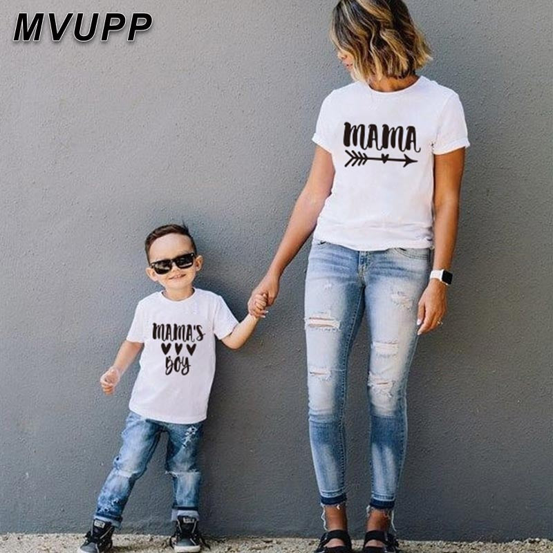 summer family matching short t shirt mommy and girl son print  letters mama boys clothes fashion t shirt litte baby kids outfits