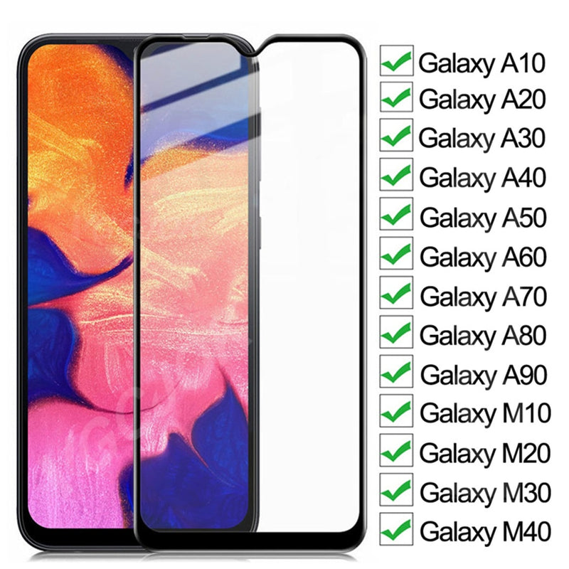 9D Full Tempered Glass für Samsung Galaxy A10 A20 A30 A40 A50 A60 A70 Displayschutzfolie A80 A90 M10 M20 M30 M40 Sicherheitsglasfolie