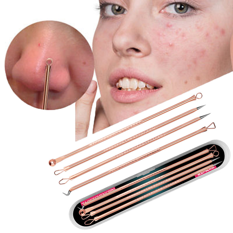 4 unids/set Blackhead Comedone Pimple Belmish Acné Remover Agujas Limpiador de poros faciales Extractor Herramientas para el cuidado de la piel