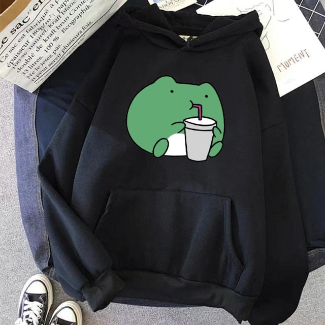 2021 Springtime Skateboard Frog übergroßes Sweatshirt Männer und Frauen Hoodies Harajuku Warm Pullover Womens Korean Style Hoodie