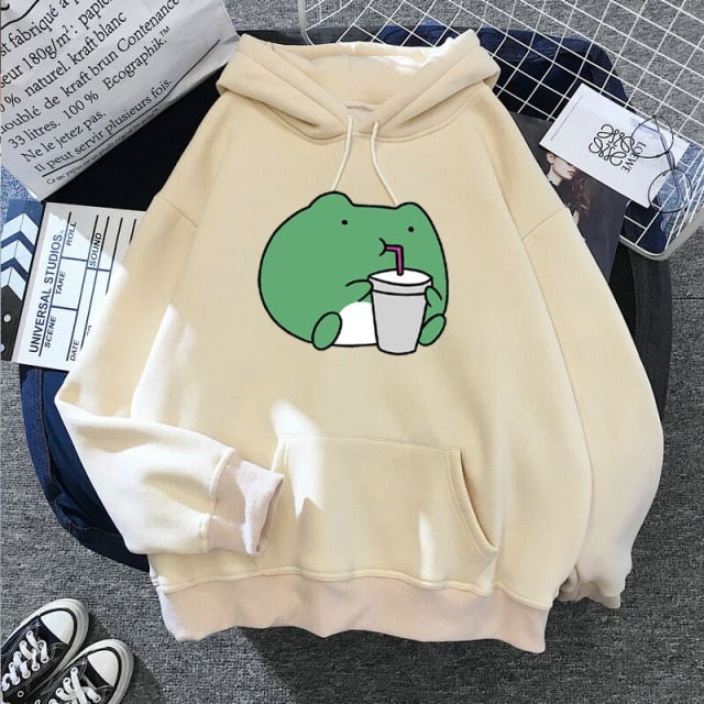 2021 Springtime Skateboard Frog übergroßes Sweatshirt Männer und Frauen Hoodies Harajuku Warm Pullover Womens Korean Style Hoodie