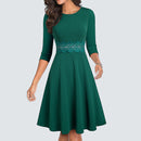 Women Vintage Casual Round Neck A line Summer Elegant Floral Lace Patchwork Sleeveless Tunic Party Swing Dress HA079