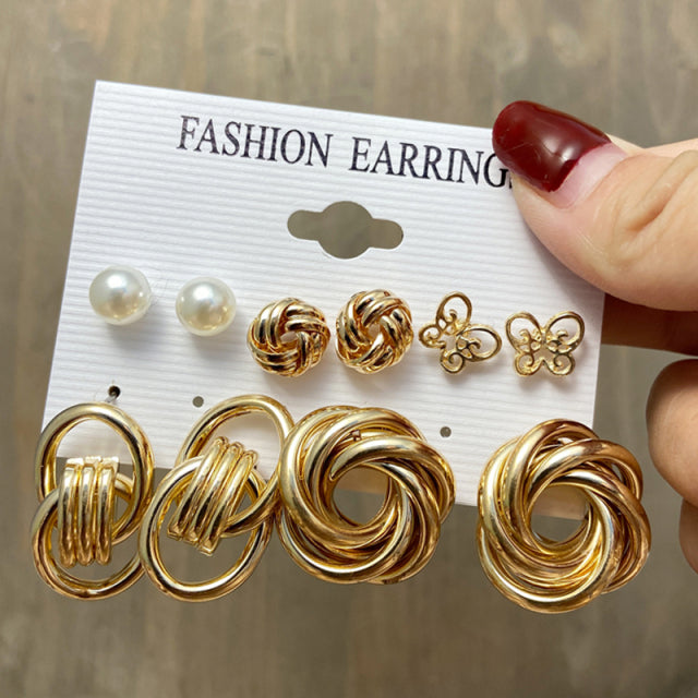 17 KM Vintage Geometrische Gold Metall Ohrringe Set Für Frauen Punk Perle Baumeln Ohrringe 2021 Trend Set Ohrringe Schmuck