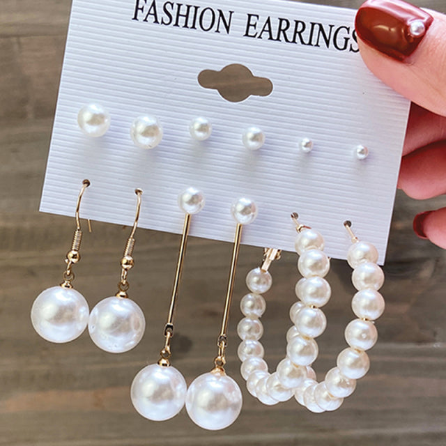 17KM Vintage Geometric Gold Metal Earrings Set For Women Punk Pearl Dangle Drop Earrings 2021 Trend Set of Earrings Jewelry