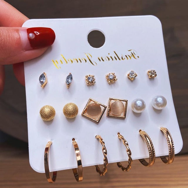 Conjunto de pendientes de Metal dorado geométrico Vintage de 17KM para mujer, pendientes colgantes de perlas Punk, conjunto de pendientes de tendencia 2021, joyería