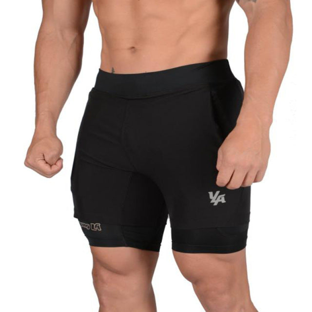 New running shorts summer men&#39;s gym fitness bodybuilding training quick-drying shorts men&#39;s jogging running sports 2-in-1 shorts