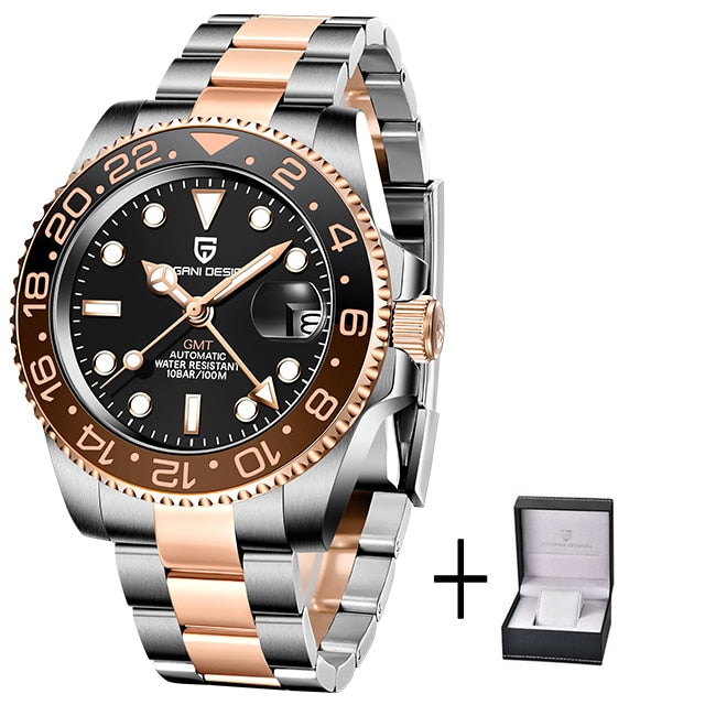 Diseño PAGANI, nuevo reloj de pulsera mecánico de lujo para hombre, reloj GMT de acero inoxidable, relojes de marca superior de cristal de zafiro para hombre, reloj para hombre