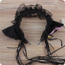 Gothic Lolita Maid Women Girl's Ruffles Lace Headband Plush Cat Ears Ribbon Bell Lolita Cosplay Hair Hoop