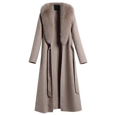 Wolle Weiblicher Mantel Winter 2020 langer Mantel mit Fuchspelzkragen Herbst Damenkleidung