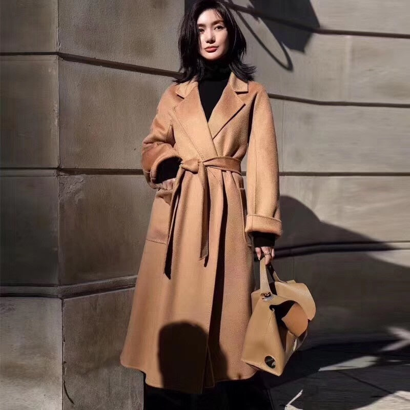 Kaschmir Damenmantel Winter 2020 übergroßer langer Mantel Damen handgefertigte doppelseitige Wollmäntel