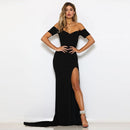 Sexy Black Red Off Shoulder Bridesmaid Dress Tight Packet Hips Slash Neck High Split Wedding Prom Long Prom Backless Dress