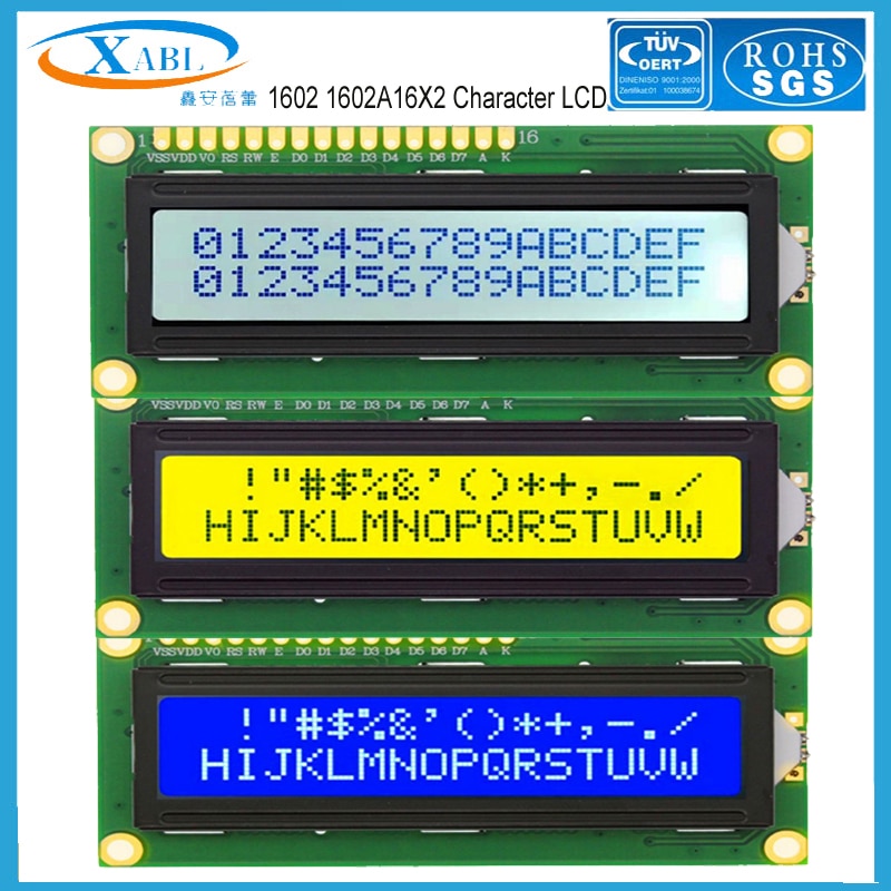 XABL 1602 1602A 16X2-Zeichen-LCD-Modul LCM Farbe Blau Weiß Gelber Bildschirm Factory Outlet Custom Size
