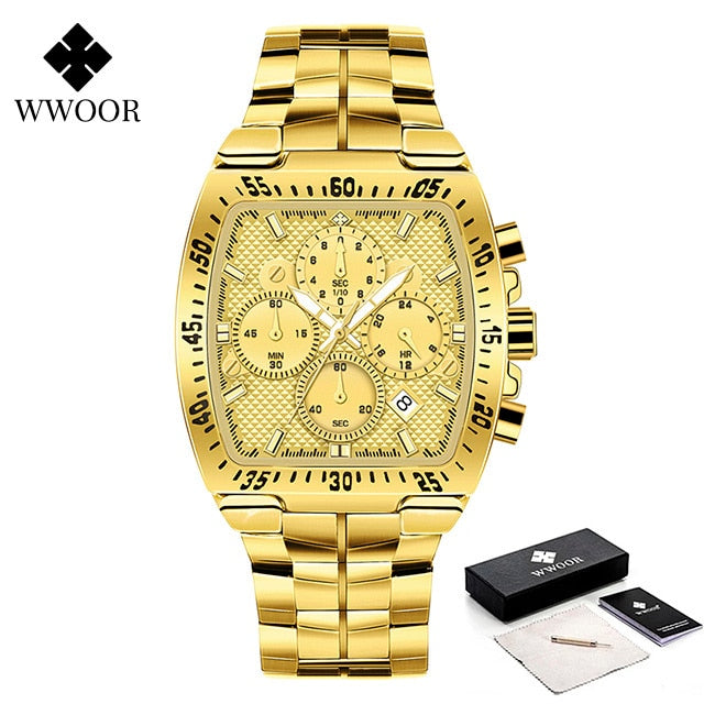 WWOOR 2021 Neue Herrenuhren Top-Marke Luxus Gold Edelstahl Quarzuhr Herren Wasserdicht Sport Chronograph Relogio Masculino