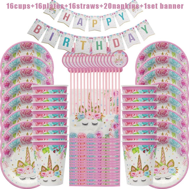 WEIGAO Einhorn Dekoration Geburtstagsfeier Dekor Kinder Einhorn Einweggeschirr Set Baby Shower Girl Birthday Party Supplies