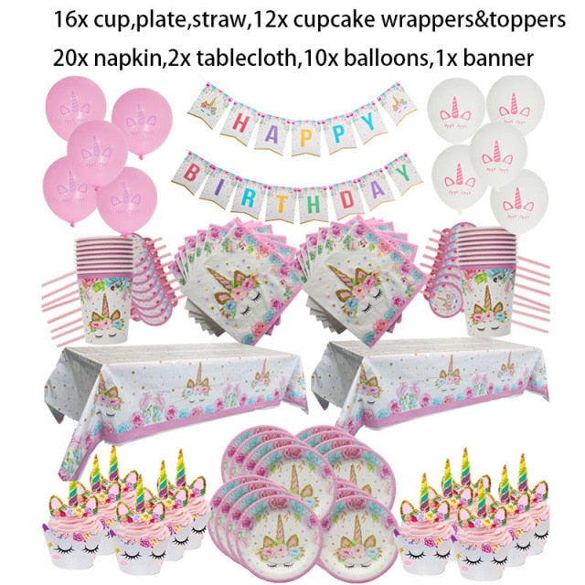 WEIGAO Unicorn Decoration Birthday Party Decor Kids Unicorn Disposable Tableware set Baby Shower Girl Birthday Party Supplies