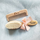 Peine de baño para bebé con nombre personalizado, cepillo para el cuidado del bebé, peine de madera de lana Natural pura, masajeador para recién nacido, regalo para Baby Shower y registro
