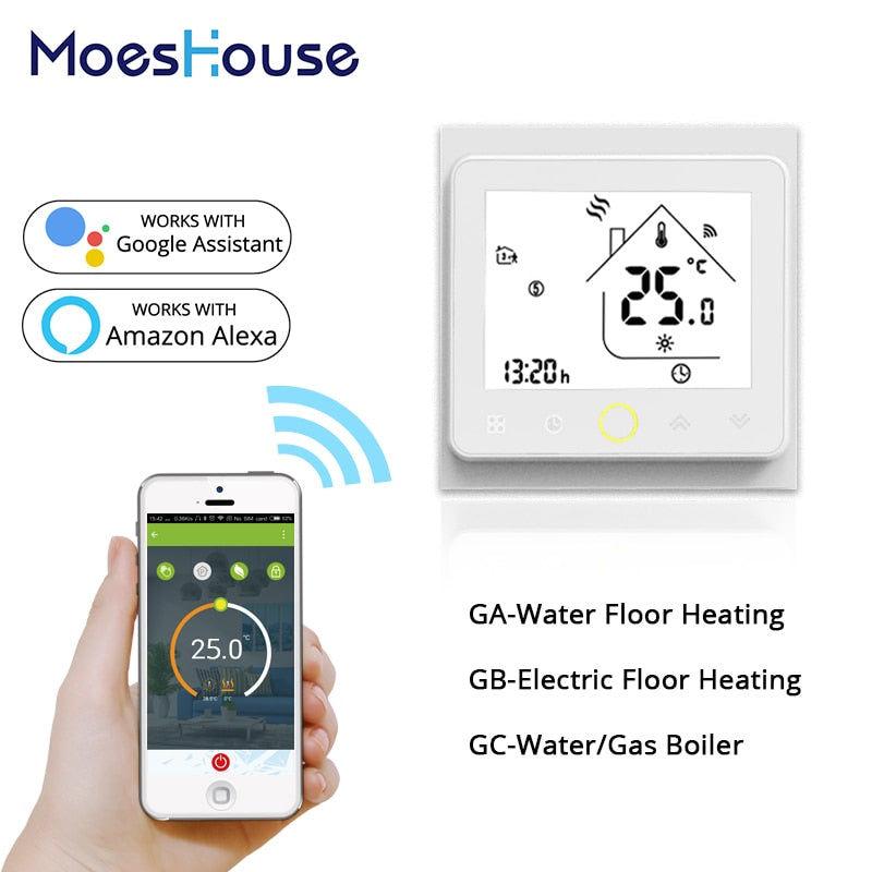 Termostato inteligente WiFi controlador de temperatura para agua/calefacción de suelo eléctrico agua/caldera de Gas funciona con Alexa Google Home