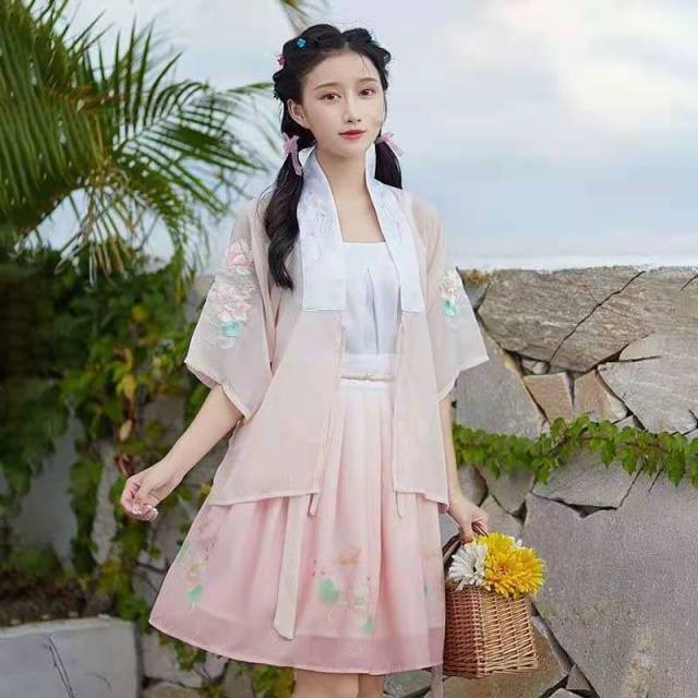 Hanfu Costume Dress Women Improved Hanfu Daily Short Sleeve Daily Hanfu Cosplay Costumes Han Elements Student Set