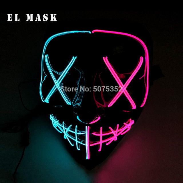 2021 Hot Sales Fashion LED Mask Luminous Glowing Halloween Party Mask Neon EL Mask Halloween Cosplay Mask Mascara Horror Maska