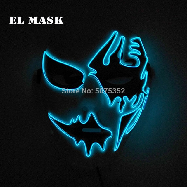 Gran oferta 2021, máscara LED de moda, máscara luminosa brillante para fiesta de Halloween, máscara de neón EL, máscara de Cosplay de Halloween, máscara de terror