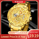 WWOOR 2021 New Men Watches Top Brand Luxury Gold Stainless Steel Quartz Watch Men Waterproof Sport Chronograph Relogio Masculino