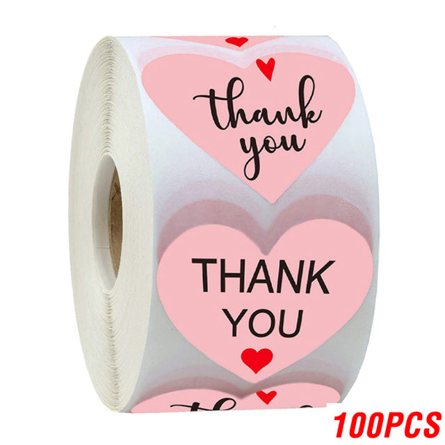 100-500pcs Thank You Sticker Envelope Seal Scrapbook Sticker Pink Heart Cute Round Sticker Stationery Label Stickers