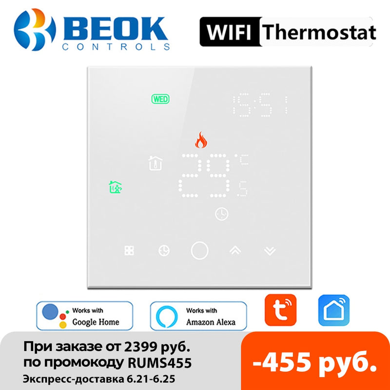 Termostato Wifi Beok Tuya Smart Life para calefacción de suelo eléctrico/agua controlador de temperatura del hogar funciona con Alexa Google Home