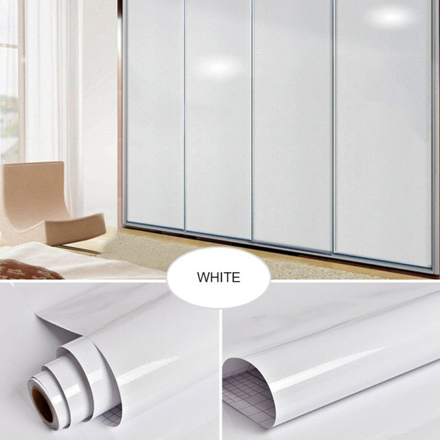 Película decorativa DIY blanca perla, papel de pared autoadhesivo de PVC, pegatinas de renovación de muebles, papel tapiz impermeable para armario de cocina