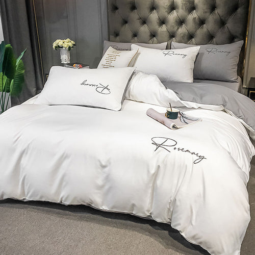 Reines Weiß Bettwäsche Set King Size Schlafzimmer Schlicht Und Raffiniert Heimtextilien Komfort Bettwäsche Bettlaken Set 220X240CM 4STK