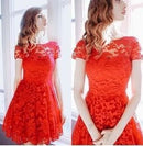 5XL Plus Size Dress Fashion Women Elegant Sweet Hallow Out Lace Dress Sexy Party Princess Slim Summer Dresses Vestidos Red Blue