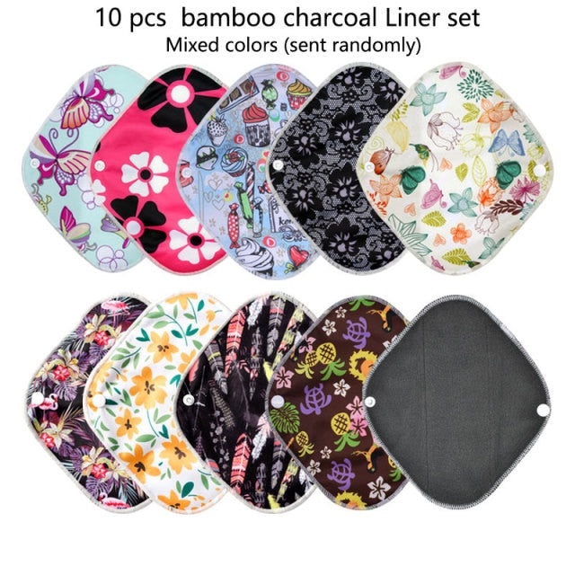 Almohadillas menstruales de tela de carbón de bambú orgánico para mujer, 10 Uds., venta al por mayor, compresas sanitarias lavables para mujer