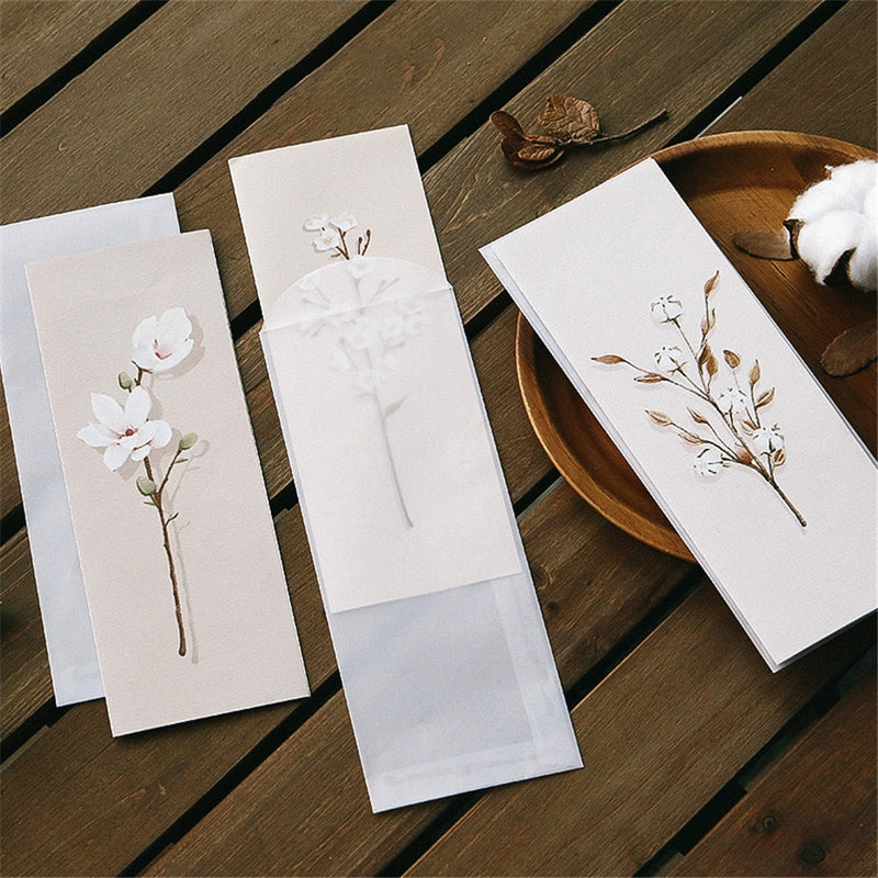Paquete de 6 unidades de sobres translúcidos de flores frescas, papel para tarjeta de invitación, tarjeta de felicitación hecha a mano, papel para escribir cartas, papelería