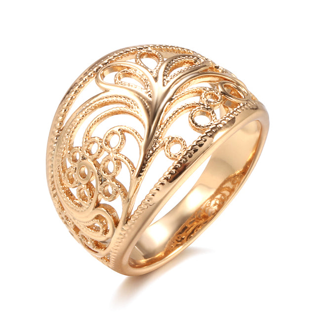 Kinel moda novedosa anillos únicos para mujer 585 oro rosa patrón hueco anillos de boda románticos joyería de moda inusual regalo de fiesta