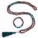 8mm Ojos de tigre amarillo Turquesa Africana Negro Onyx Japamala Set Meditación Yoga Espíritu Joyería 108 Mala Collar de borlas con cuentas