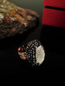 Dr Stone Natural Stone Women 'S Quartz and Matte Onyx Stone Gold Plated Ring KRB192