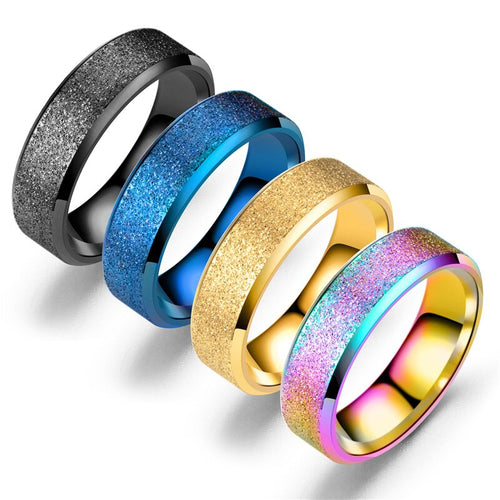 Fashion New Double Bevel Four Color Pearl Sand Frosted Couple Ring Stainless Steel Ring Wholesale Wedding Rings Women Men