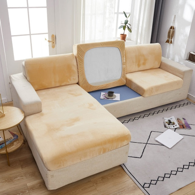 Fundas de asiento de sofá de terciopelo para sala de estar, funda de cojín de felpa, Jacquard grueso, funda de sofá elástica suave sólida, Protector de muebles