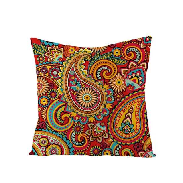 Mandala Flower Pillow Case 45X45 Linen Cover Decorative Hug Cushion Cover Folk-Custom Style Home Throw Pillowcase Cover